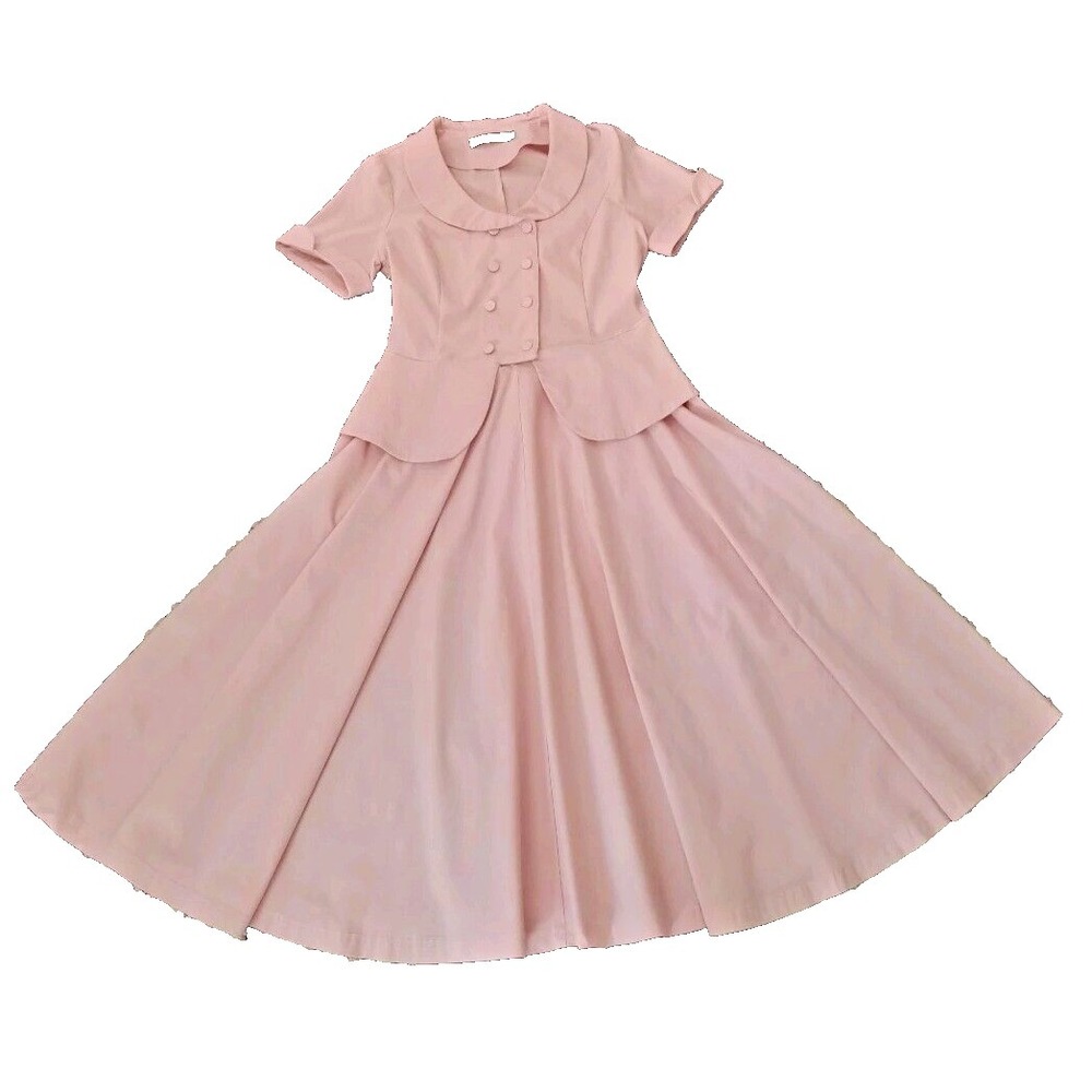 Gowntown Dress Size L Salmon Pink 50's Retro Rockabilly‎ Collared Swing Dress